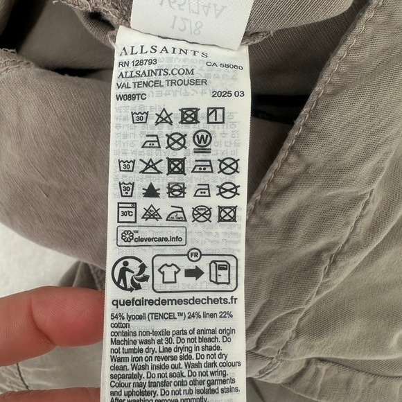 AllSaints Val Cargo Pants Tencel Linen Blend Size 8 NWOT - Picture 8 of 10